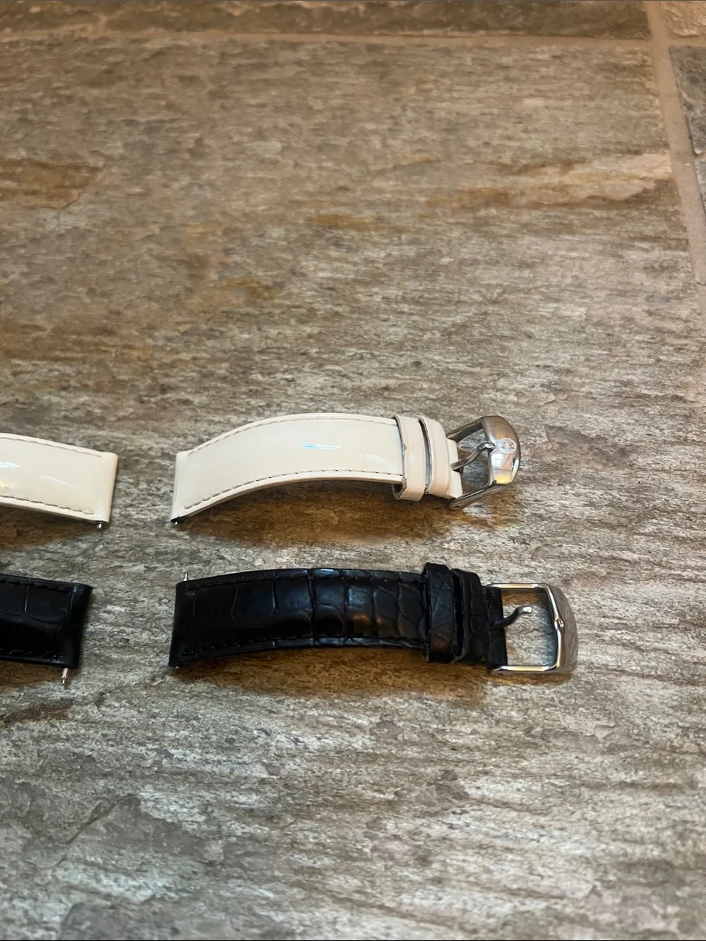 Michele Interchangeable White and Black & White Leather Watch Straps size 18